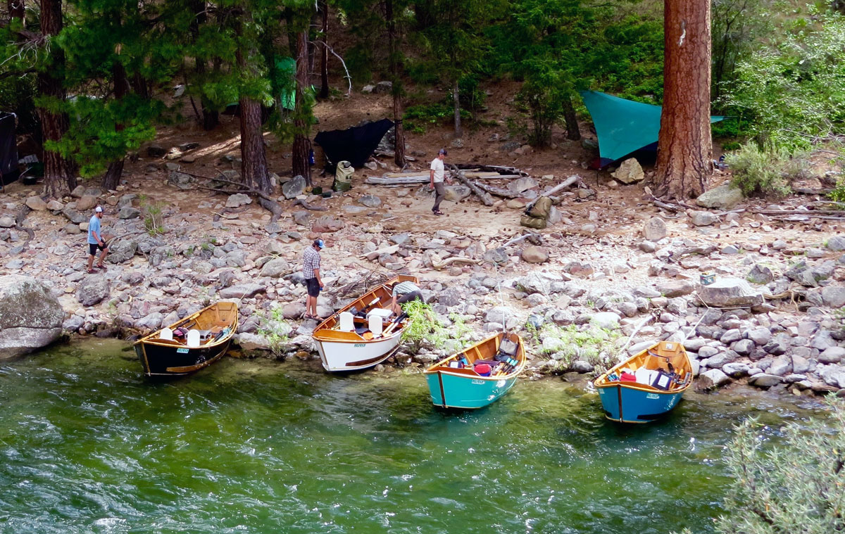 Drift boats at camp.