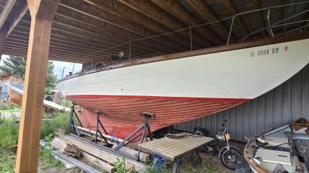 32' Rhodes sloop, on the hard starboard side view