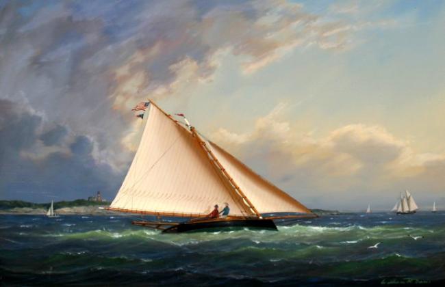 “Catboat Racing off Gay Head Light”  Oil painting by local artist, William R. Davis will be featured in the exhibit.