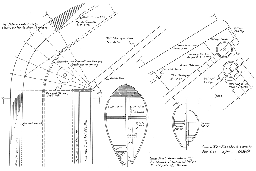 Construction Details for the Conch upper mast.