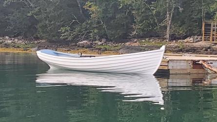 Wherry tied up. Overs Cove, Petit Manan, Maine.