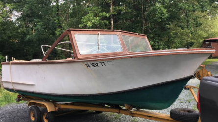 18' plywood runabout, trailer starboard side