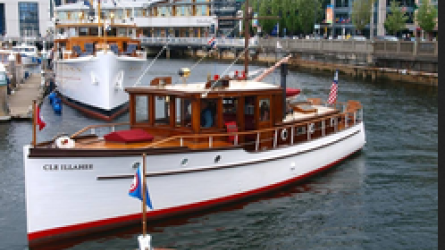 1929 44'  bridge deck cruiser, in water port side view