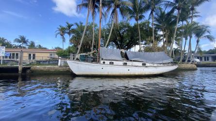 1936 Starling Burgess 38' Schooner, in water port side view