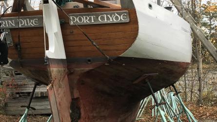 1990 Lyle Hess Cutter, on stands looking at stern