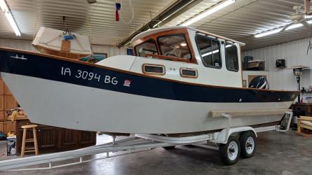 2013 PACIFIC COAST FISHING DORY $17,500, on trailer inside port side view
