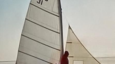 Great South Bay Ice Scooter, sails up starboard side view