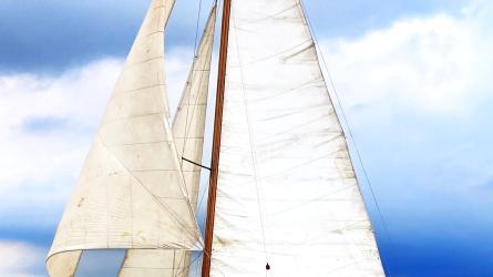 Classic Wooden Sailing Yacht ARIEL, in water undersail