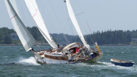Ted Hood 1962 LIttle Harbor 40 , undersail, looking towards stern, port side view
