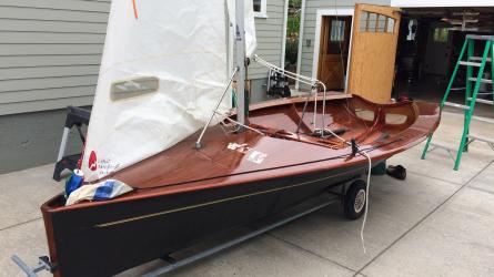 Dinghy for sale, on trailer port side view