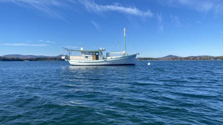 Biloxi Lugger "Southern Grace", moored in water starboard side view