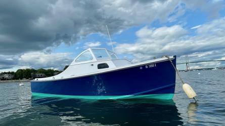 1967 Crosby Striper #86, in water bow view starboard view