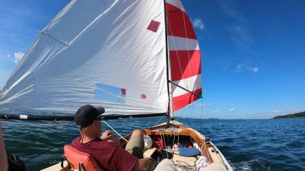 International 210 Hull No. 228 Restoration Complete, undersail looking toward bow