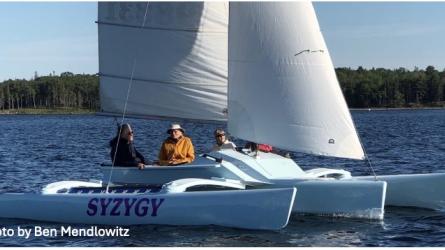John Marples design and built 21' folding trimaran, undersail