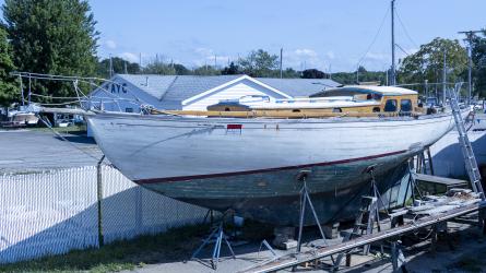 1936 Blue Moon Alden Design Cutter/Sloop, on the hard port side bow view