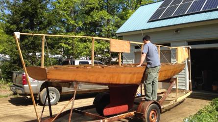 Wood Star, Partially Restored, on trailer starboard side