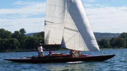1935 22-Square-Meter Sloop, "Lancea" 1935 22-Square-Meter Sloop, "Lancea",  undersail starboard view