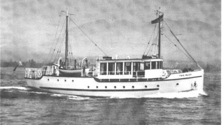 TWIN ISLES, fantail motoryacht built by Vancouver Shipyards in 1940.