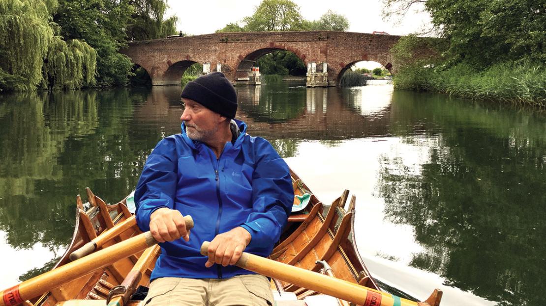 The author Tom Pamperin rowing.