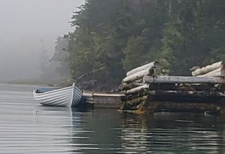 Wherry tied up in the fog.