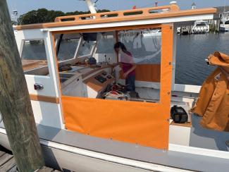 30' Ralph Stanley Classic Lobster Cruiser, upclose side view wheelhouse