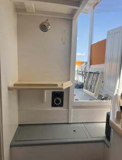 30' Ralph Stanley Classic Lobster Cruiser, view from inside, storage, cocntrol
