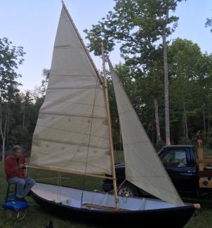 2017 IAN OUGHTRED 15' SKERRY, on the hard, sails up startboard bow view