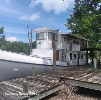 "America" Electric Vessel, docked port side view