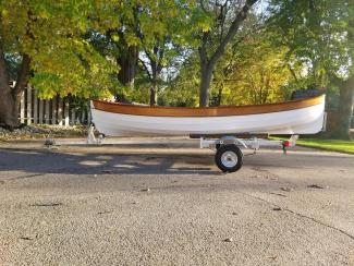 CLC Lighthouse Tender Peapod, on trailer side view
