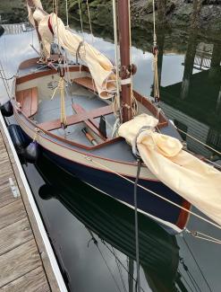 Gunter Yawl, Glued Lapstrake, 14’ On Deck, 22’ Overall, in water docked