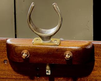 Gunter Yawl, Glued Lapstrake, 14’ On Deck, 22’ Overall, close up oar holder