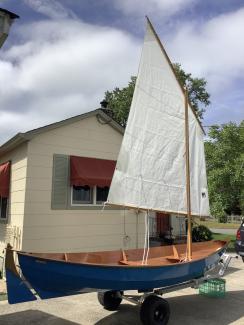 Chesapeake Light Craft Skerry, on trailer sail up
