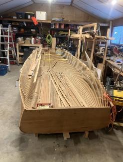 Little over half finished cedar strip boat. FREE.