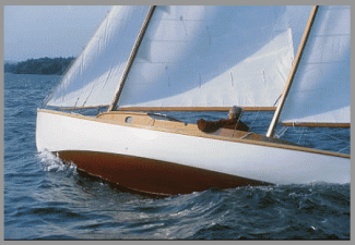 Rozinante Herreshoff design 1969, undersail keeling view of port side