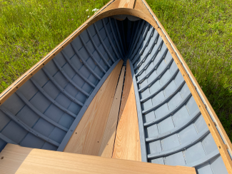 14 Foot Rushton Wooden Canoe, inside bow