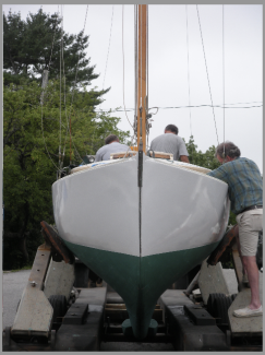 Rozinante Herreshoff design 1969, on trailer bow view