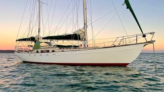 Weber auxiliary ketch WOTAMA (1974) at anchor