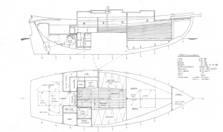 Accommodation plan of 23' wooden centerboard cutter Sandy