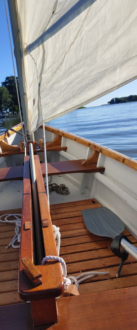 14' Oyster Sharpie - Howard Chapelle design- upclose view inside