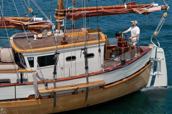 1938 Vintage Norwegian Double Ended Ketch, in water starboard side view