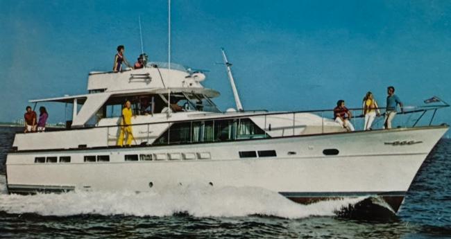 1965 Chris-Craft Constellation, in her hay day underway starboard side view