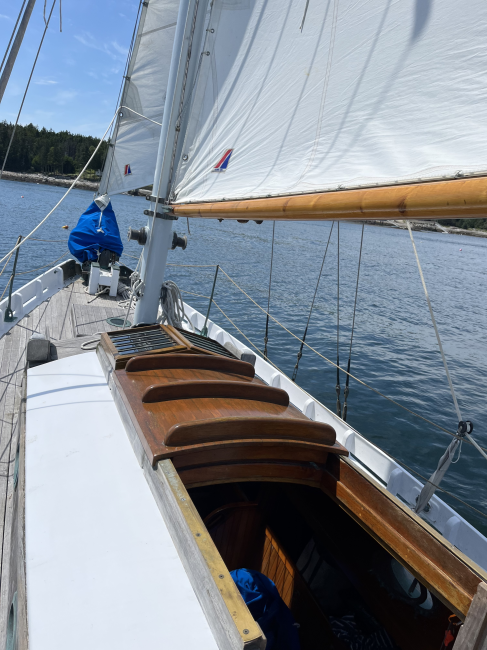 1990 Lyle Hess Cutter, undersail looking toward bow