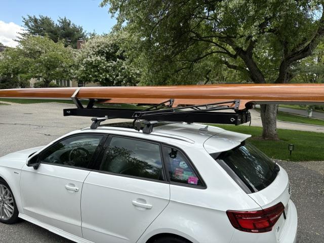 Classic Staempfli Single Scull--1976, on car top