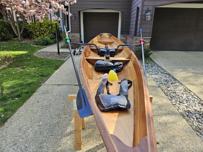 Annapolis Wherry Wooden Sliding Seat Row Boat, on stands
