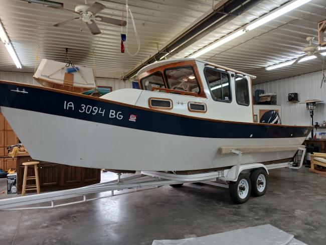 2013 PACIFIC COAST FISHING DORY $17,500, on trailer inside port side view