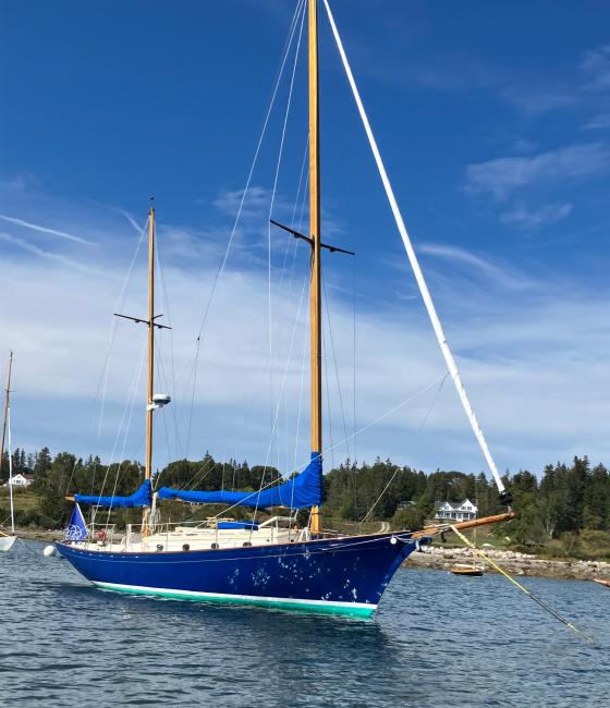 36' Joel White Ketch (1971) NASKET, in water starboard side bow view