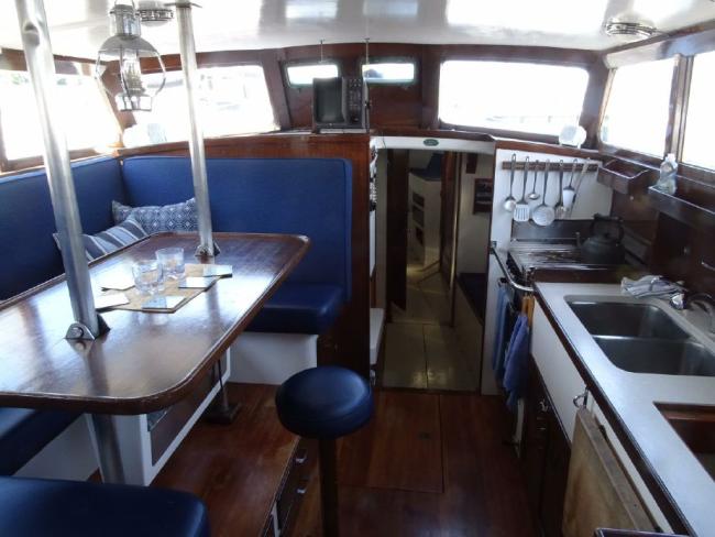 51ft 1956 Vic Franck Built Custom Ben Seaborn Sloop - Sea Fever, inside view kitchen dining area