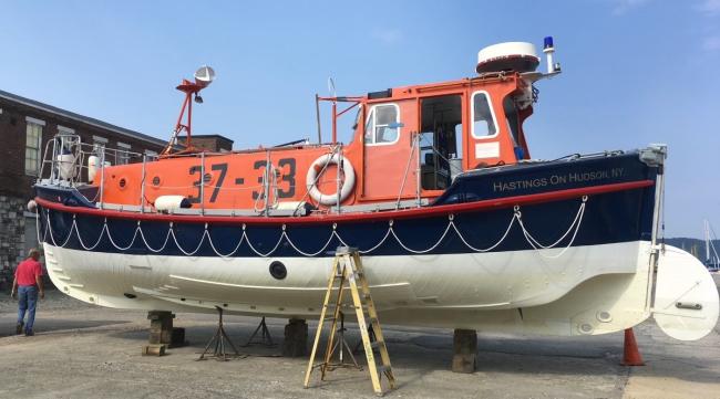 Ex-RNLI Silver Jubilee Lifeboat from UK ,on the hard, starboard side view