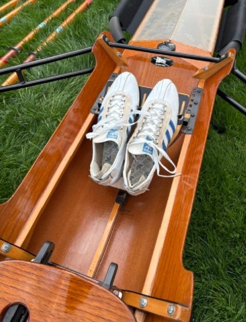 Classic Staempfli Single Scull--1976, shoes inside
