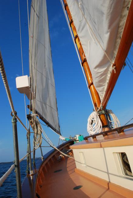 1948 John Hanna 30' Tahiti Ketch on deck undersail looking towards bow